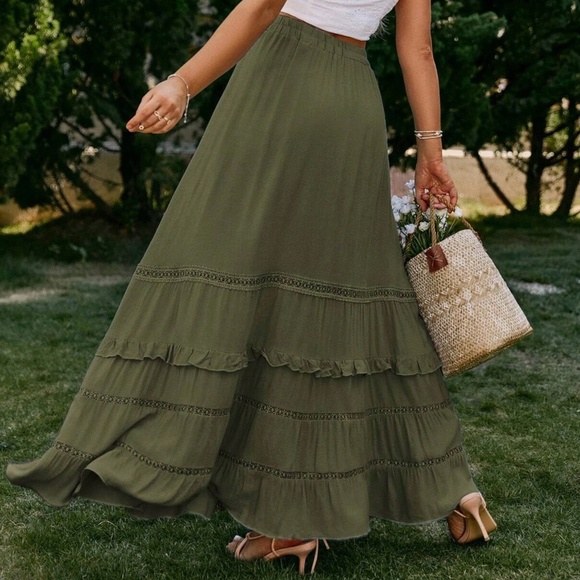 Boho Navy Blue Ruffle Hem Tassel Summer Maxi Skirt - Picture 5 of 12